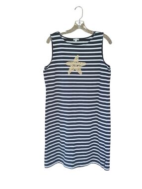 Talbots Navy Striped Star Fish Midi Tank Dress Medium